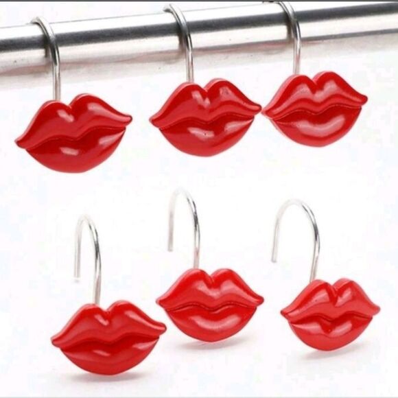 At Home Red Lip Shaped Shower Curtain Rings - Picture 1 of 9